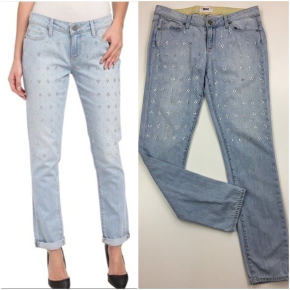 PAIGE Silver Rhinestone JIMMY JIMMY SKINNY Jeans - Picture 1 of 11